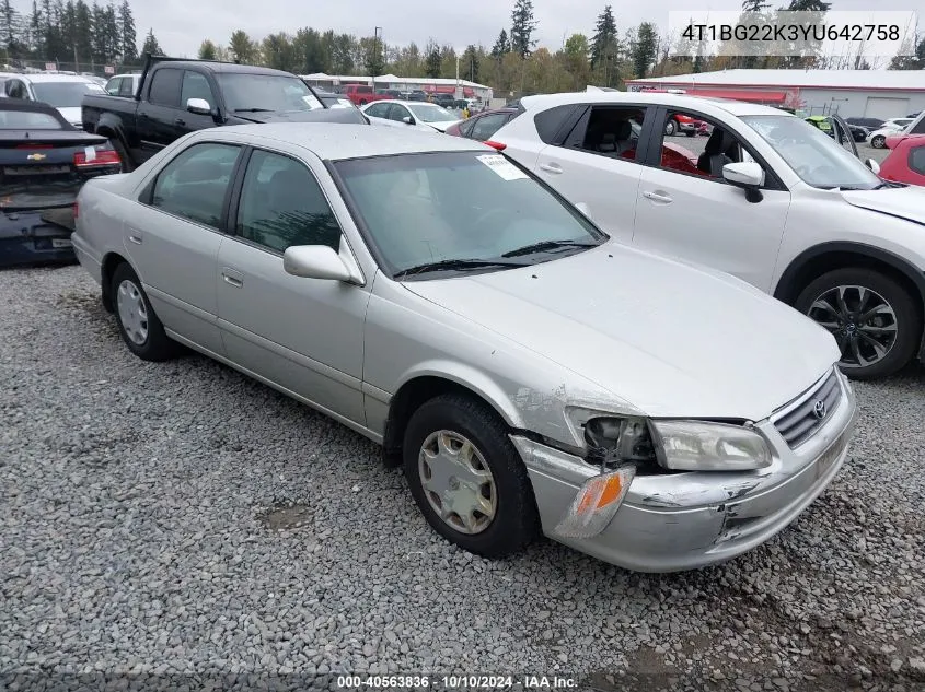 2000 Toyota Camry Ce VIN: 4T1BG22K3YU642758 Lot: 40563836