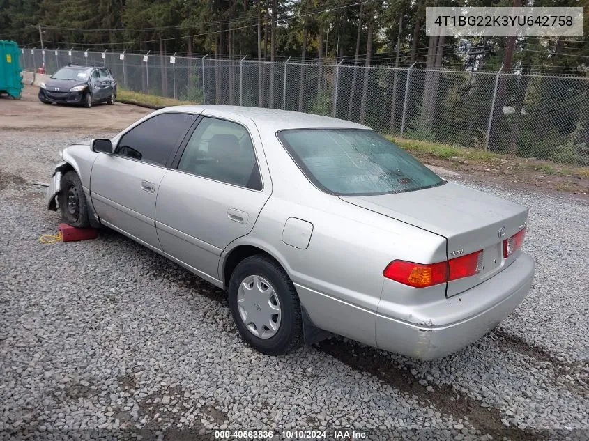 2000 Toyota Camry Ce VIN: 4T1BG22K3YU642758 Lot: 40563836