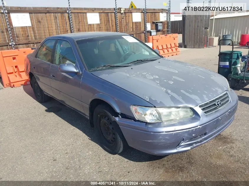 2000 Toyota Camry Le VIN: 4T1BG22K0YU617834 Lot: 40571241