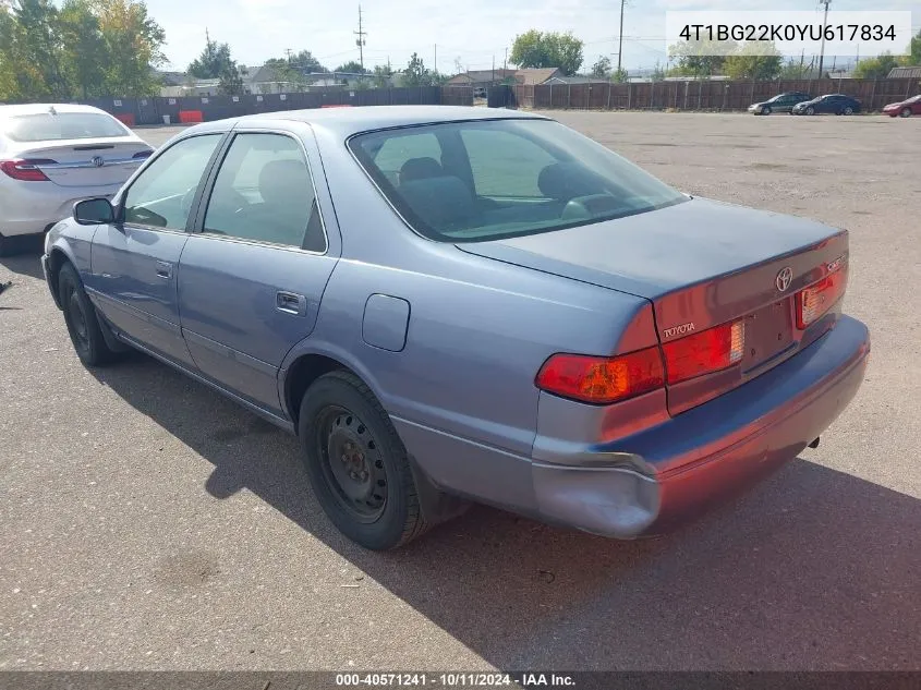 2000 Toyota Camry Le VIN: 4T1BG22K0YU617834 Lot: 40571241