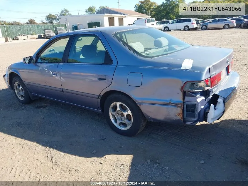 2000 Toyota Camry Ce VIN: 4T1BG22K1YU643066 Lot: 40581923