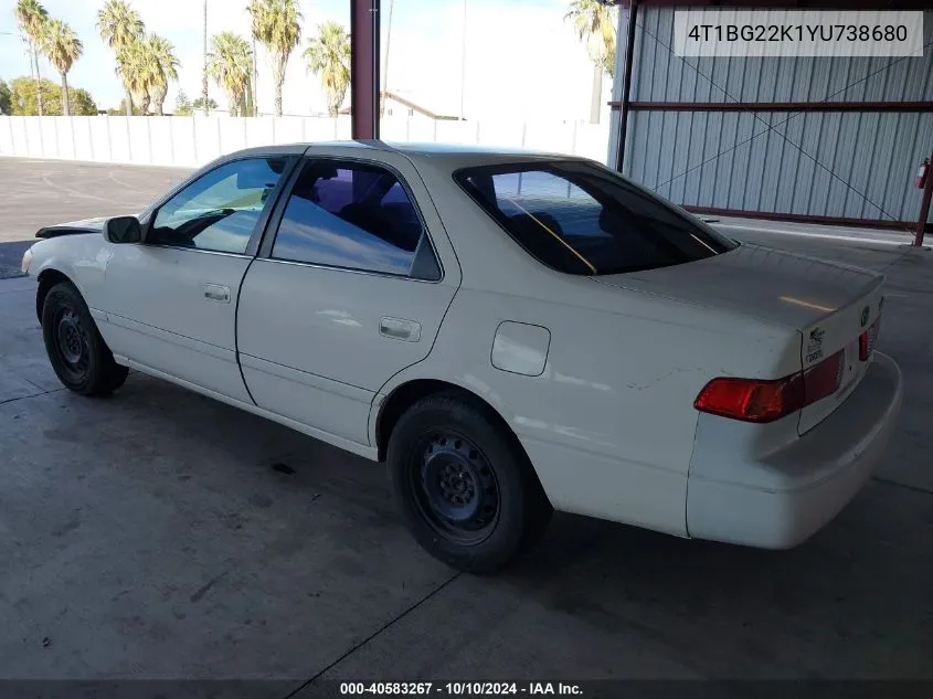 2000 Toyota Camry Le VIN: 4T1BG22K1YU738680 Lot: 40583267