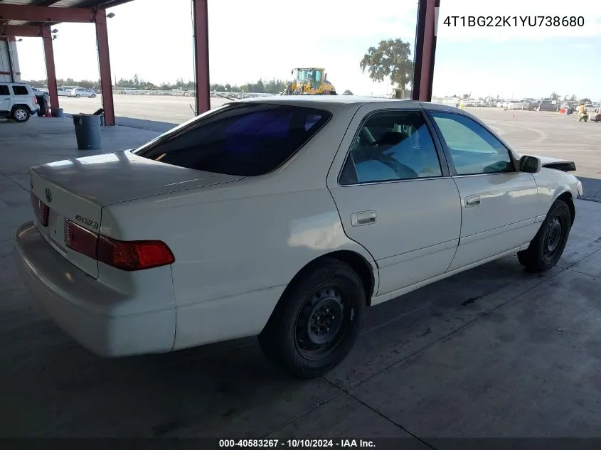 2000 Toyota Camry Le VIN: 4T1BG22K1YU738680 Lot: 40583267