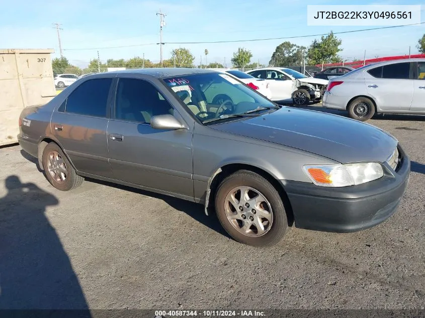 2000 Toyota Camry Le VIN: JT2BG22K3Y0496561 Lot: 40587344