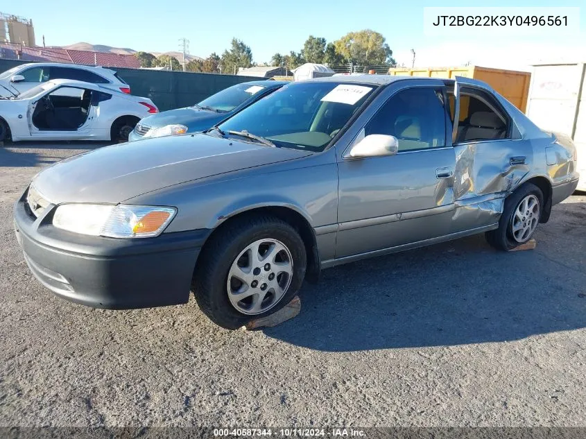 2000 Toyota Camry Le VIN: JT2BG22K3Y0496561 Lot: 40587344