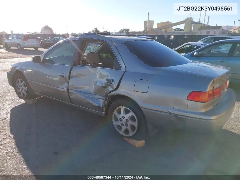 2000 Toyota Camry Le VIN: JT2BG22K3Y0496561 Lot: 40587344