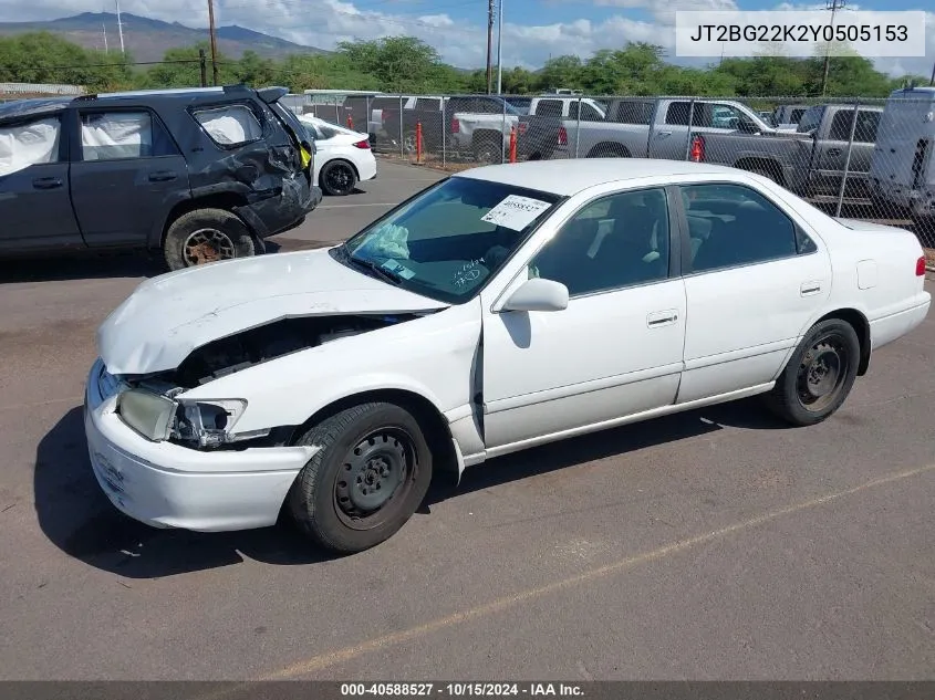 2000 Toyota Camry Ce/Le/Xle VIN: JT2BG22K2Y0505153 Lot: 40588527