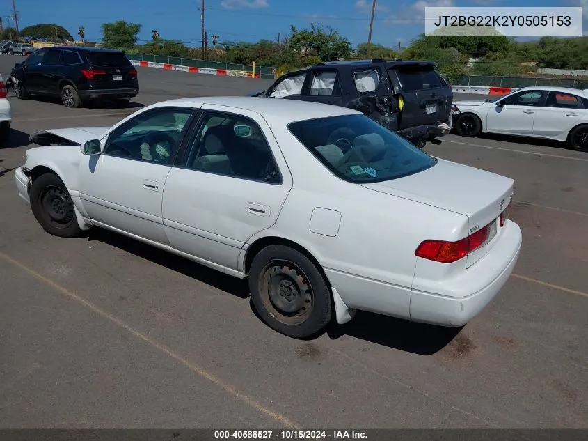 2000 Toyota Camry Ce/Le/Xle VIN: JT2BG22K2Y0505153 Lot: 40588527