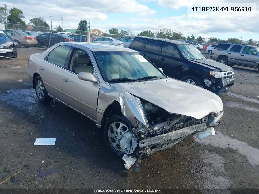 2000 Toyota Camry Le V6 VIN: 4T1BF22K4YU956910 Lot: 40598602