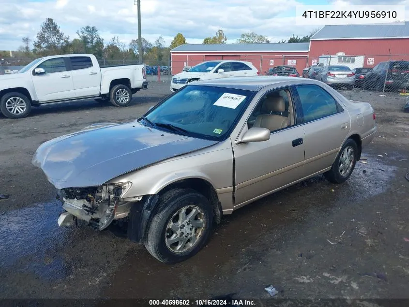 2000 Toyota Camry Le V6 VIN: 4T1BF22K4YU956910 Lot: 40598602