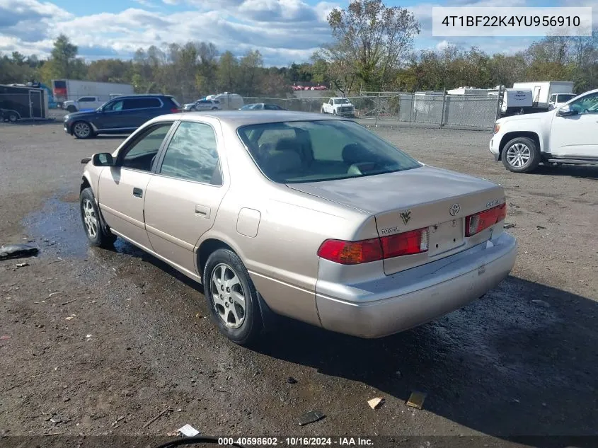 2000 Toyota Camry Le V6 VIN: 4T1BF22K4YU956910 Lot: 40598602