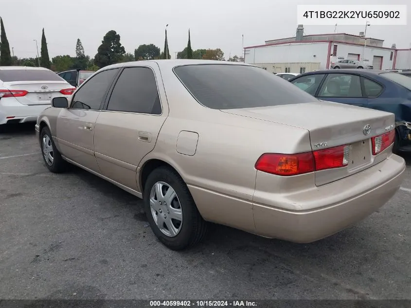 2000 Toyota Camry Le VIN: 4T1BG22K2YU650902 Lot: 40599402