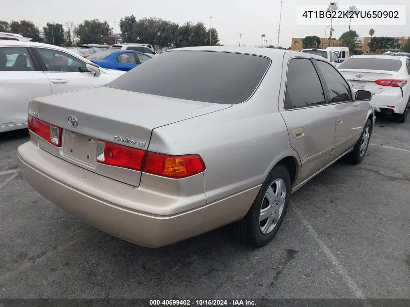 2000 Toyota Camry Le VIN: 4T1BG22K2YU650902 Lot: 40599402