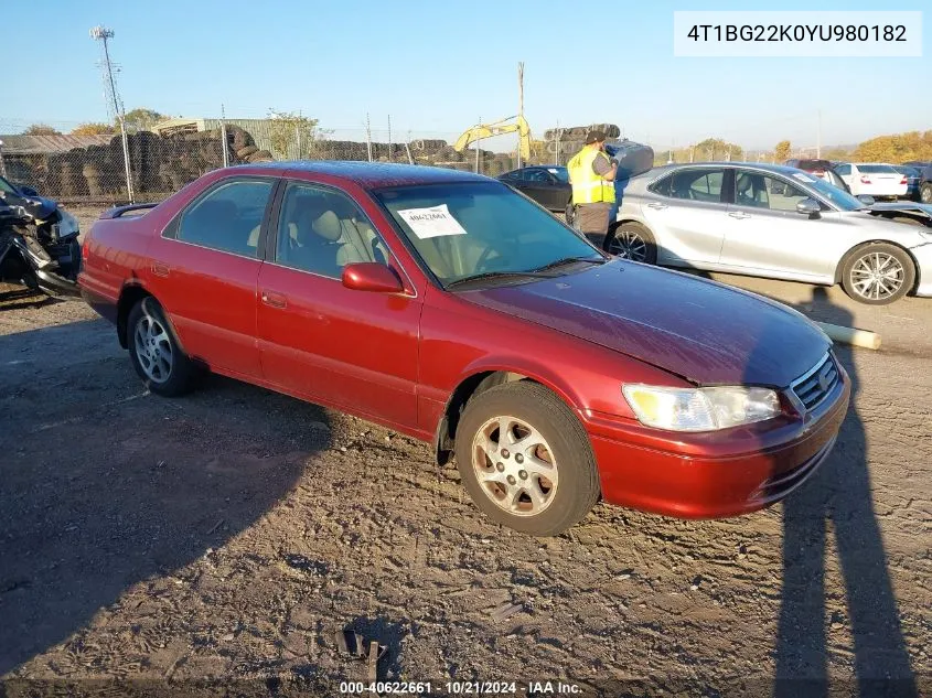 2000 Toyota Camry Le VIN: 4T1BG22K0YU980182 Lot: 40622661