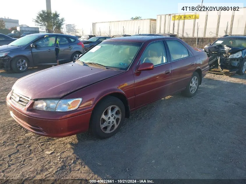 2000 Toyota Camry Le VIN: 4T1BG22K0YU980182 Lot: 40622661