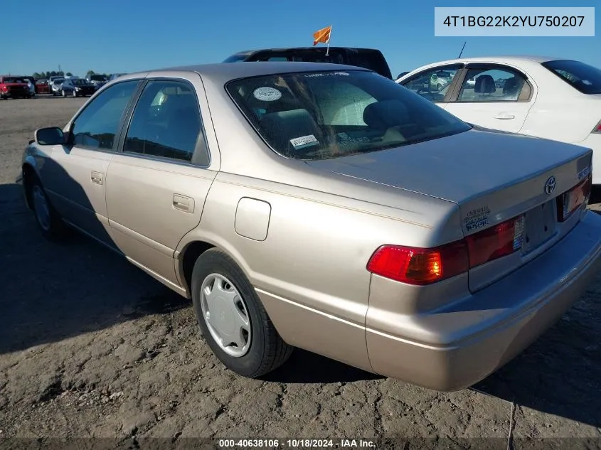 2000 Toyota Camry Ce VIN: 4T1BG22K2YU750207 Lot: 40638106