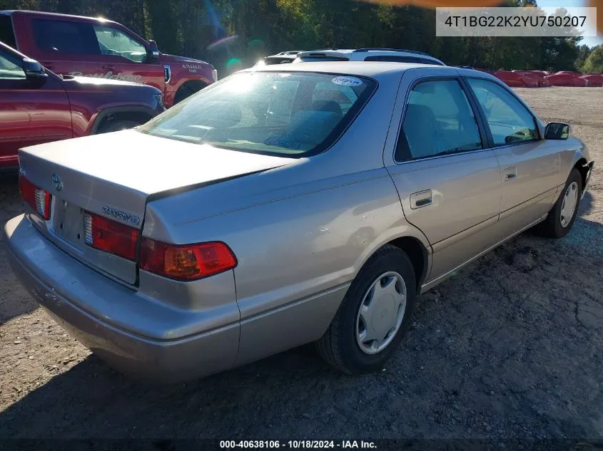 2000 Toyota Camry Ce VIN: 4T1BG22K2YU750207 Lot: 40638106