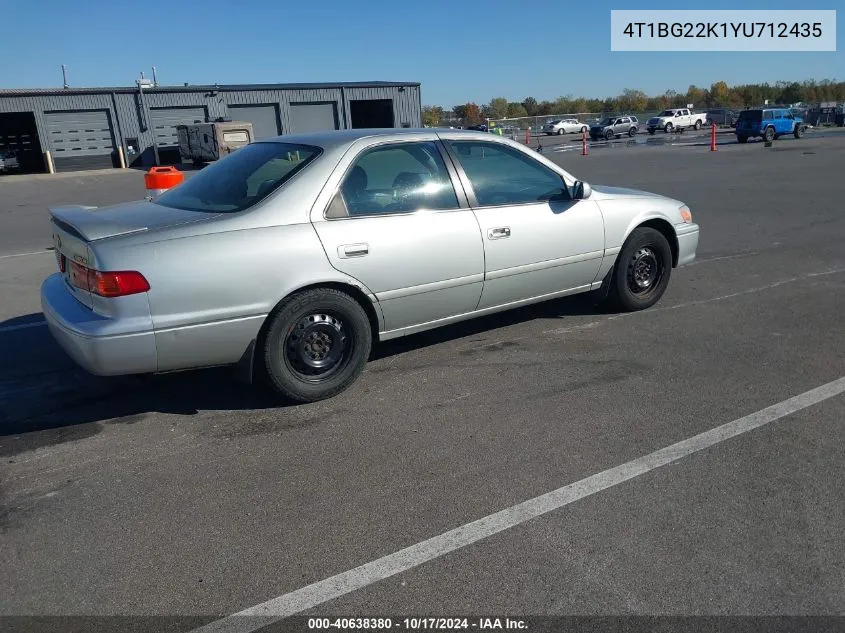 2000 Toyota Camry Le VIN: 4T1BG22K1YU712435 Lot: 40638380