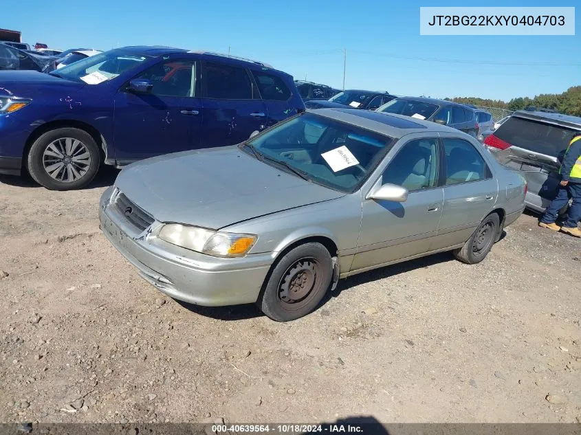 2000 Toyota Camry Le VIN: JT2BG22KXY0404703 Lot: 40639564