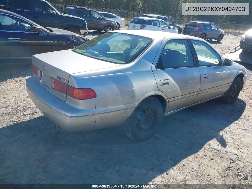 2000 Toyota Camry Le VIN: JT2BG22KXY0404703 Lot: 40639564