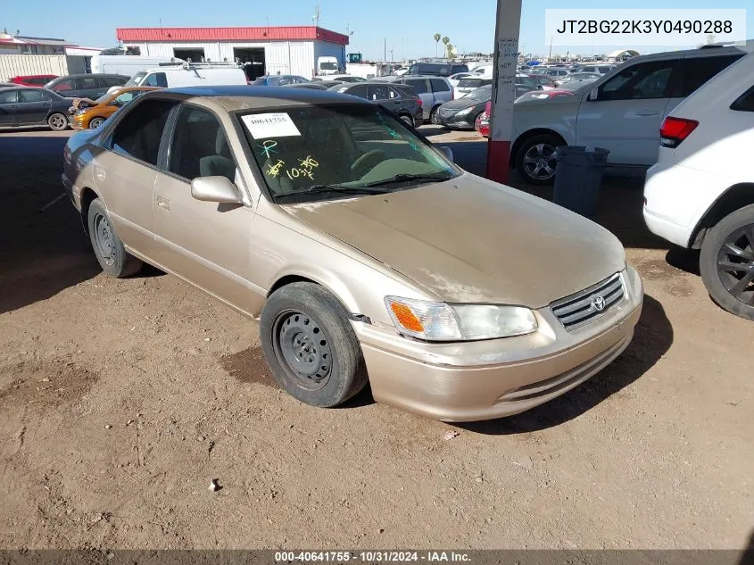 2000 Toyota Camry Le VIN: JT2BG22K3Y0490288 Lot: 40641755