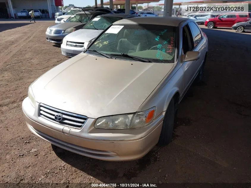 2000 Toyota Camry Le VIN: JT2BG22K3Y0490288 Lot: 40641755