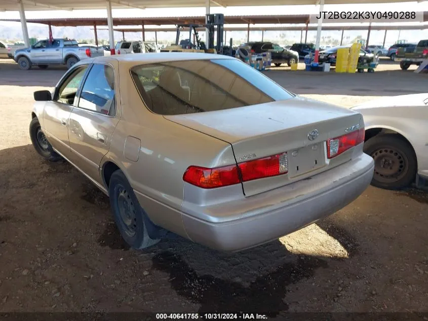 2000 Toyota Camry Le VIN: JT2BG22K3Y0490288 Lot: 40641755