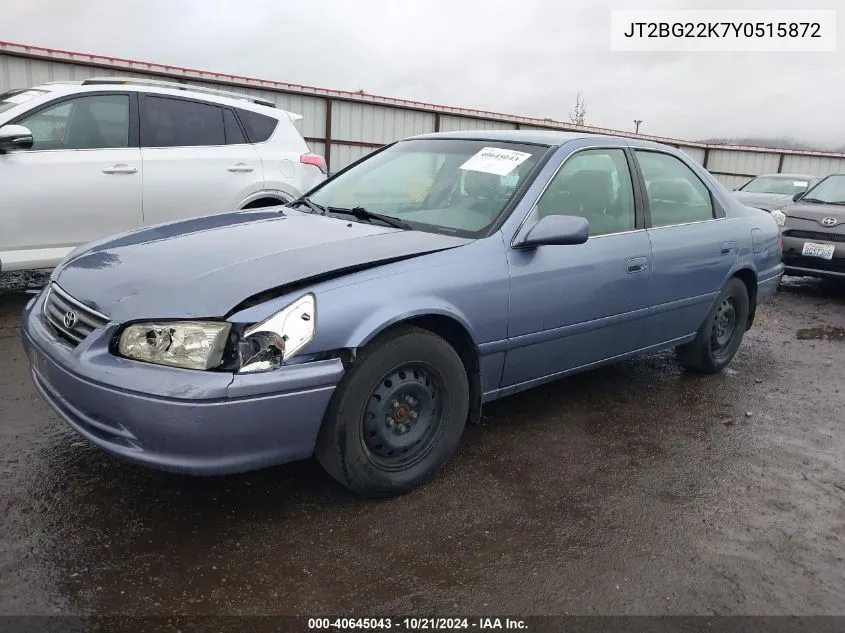 2000 Toyota Camry Ce/Le/Xle VIN: JT2BG22K7Y0515872 Lot: 40645043