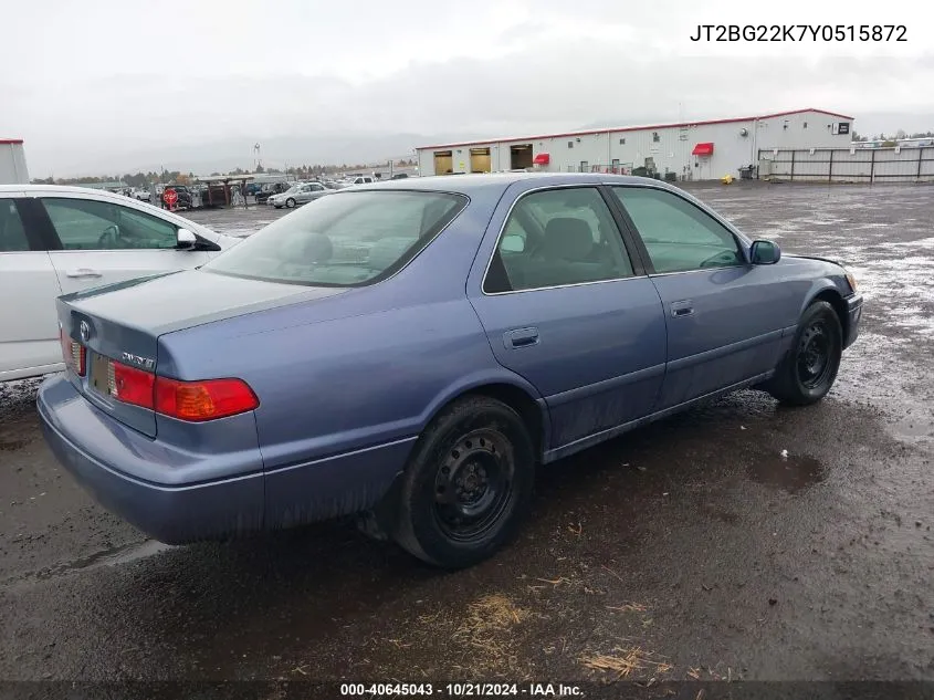 2000 Toyota Camry Ce/Le/Xle VIN: JT2BG22K7Y0515872 Lot: 40645043