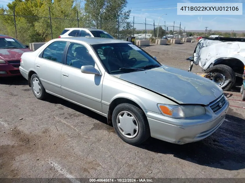 2000 Toyota Camry Ce VIN: 4T1BG22KXYU012106 Lot: 40645874