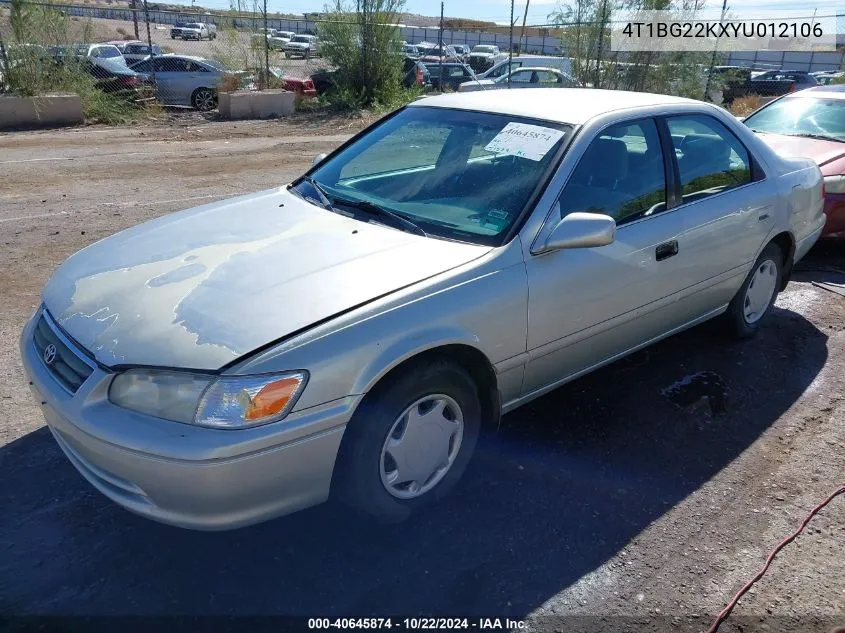 2000 Toyota Camry Ce VIN: 4T1BG22KXYU012106 Lot: 40645874