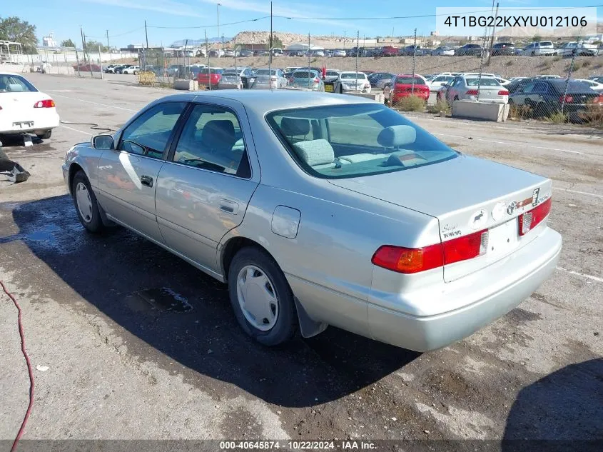 2000 Toyota Camry Ce VIN: 4T1BG22KXYU012106 Lot: 40645874