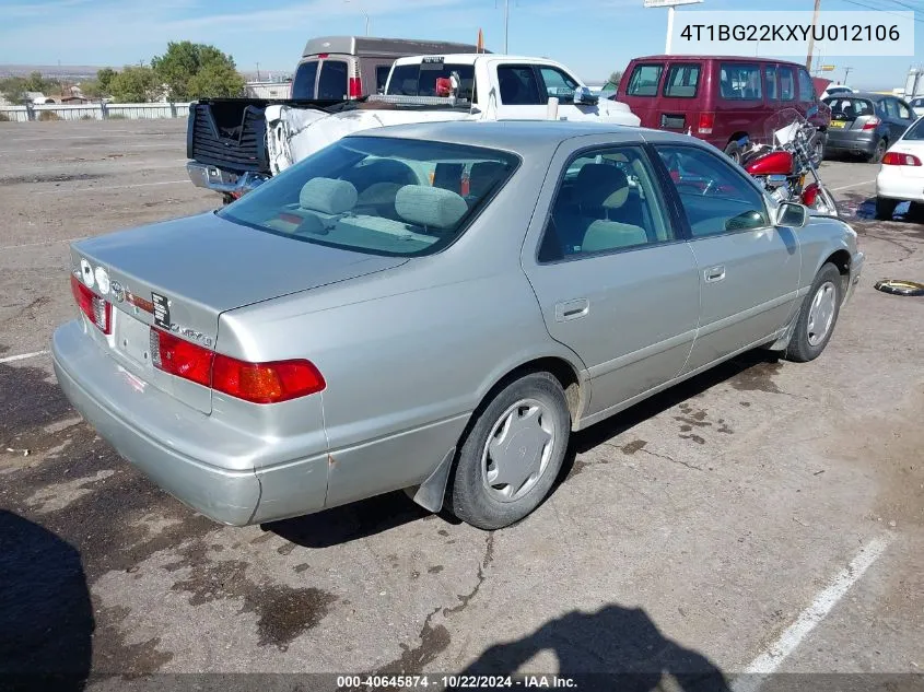 2000 Toyota Camry Ce VIN: 4T1BG22KXYU012106 Lot: 40645874