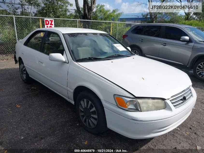 2000 Toyota Camry Ce/Le/Xle VIN: JT2BG22K0Y0476610 Lot: 40645979