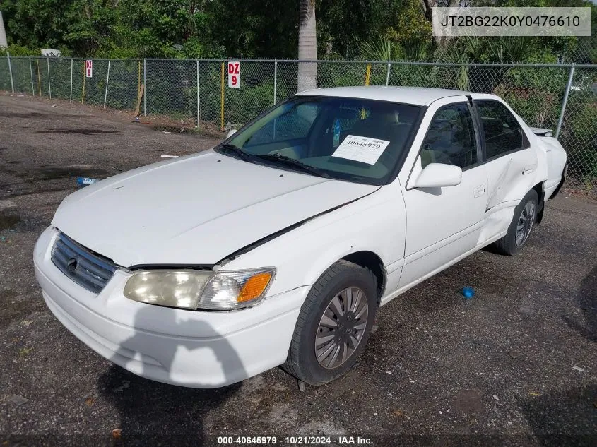 2000 Toyota Camry Ce/Le/Xle VIN: JT2BG22K0Y0476610 Lot: 40645979