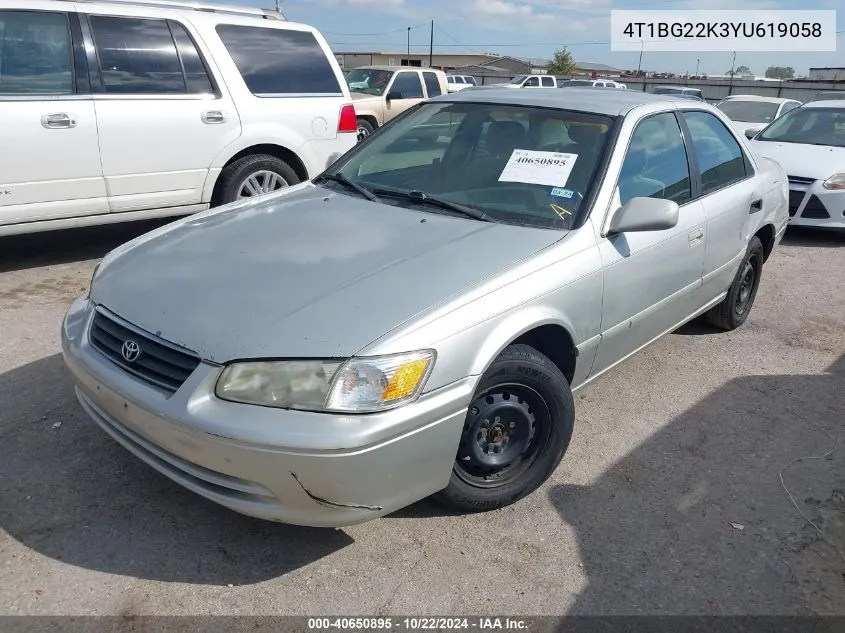 2000 Toyota Camry Ce VIN: 4T1BG22K3YU619058 Lot: 40650895