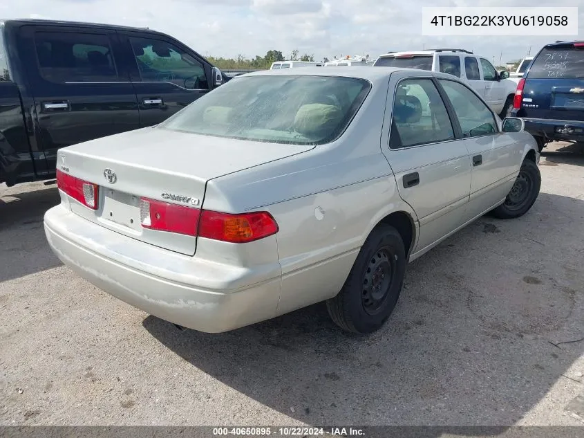 2000 Toyota Camry Ce VIN: 4T1BG22K3YU619058 Lot: 40650895