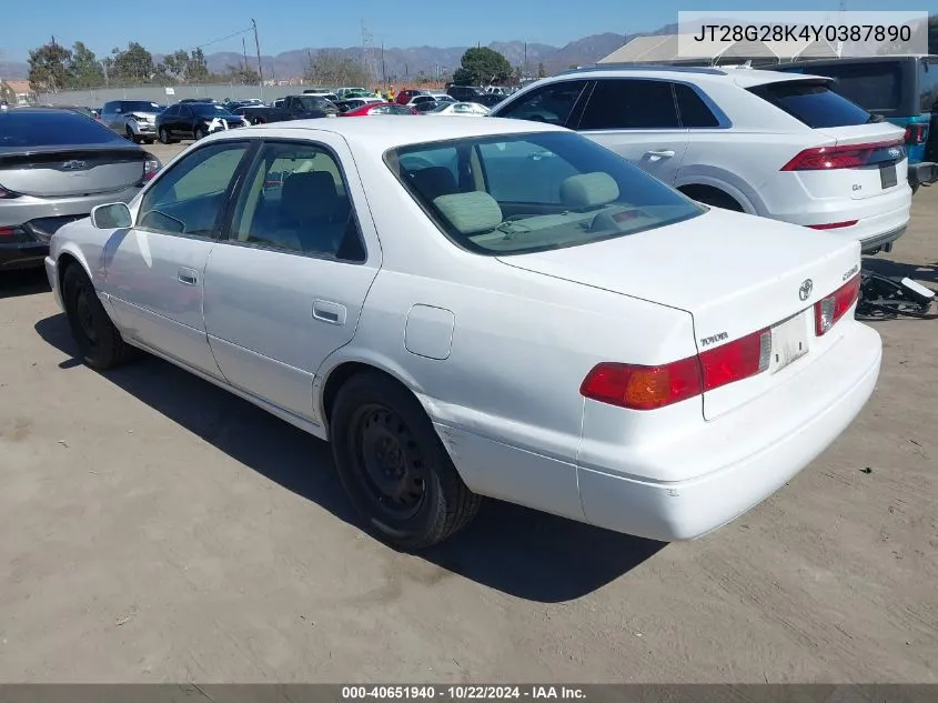 2000 Toyota Camry Le/Xle VIN: JT28G28K4Y0387890 Lot: 40651940