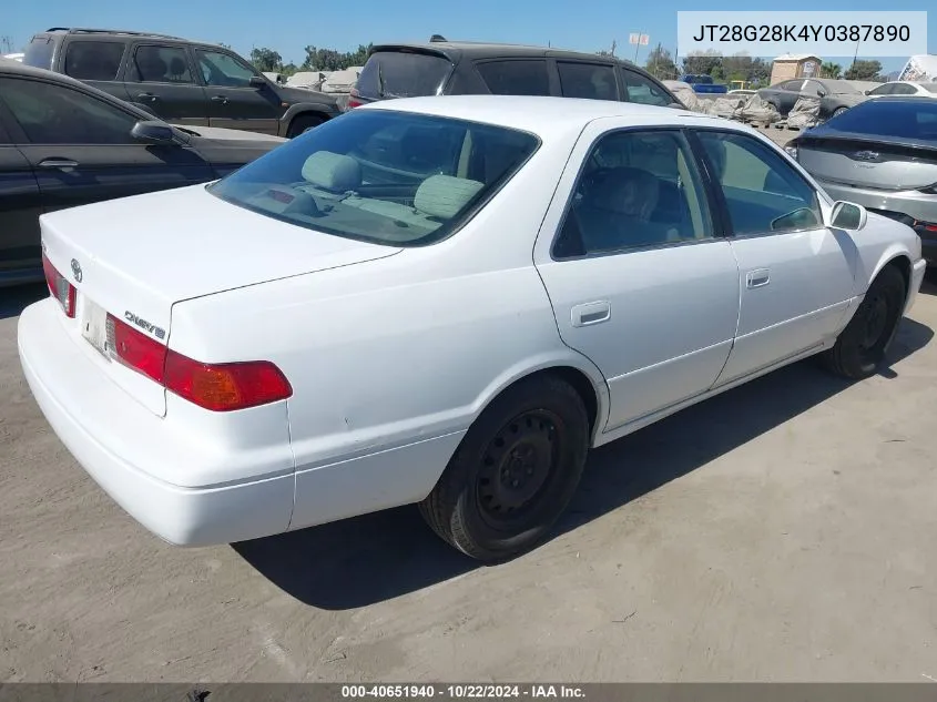 2000 Toyota Camry Le/Xle VIN: JT28G28K4Y0387890 Lot: 40651940