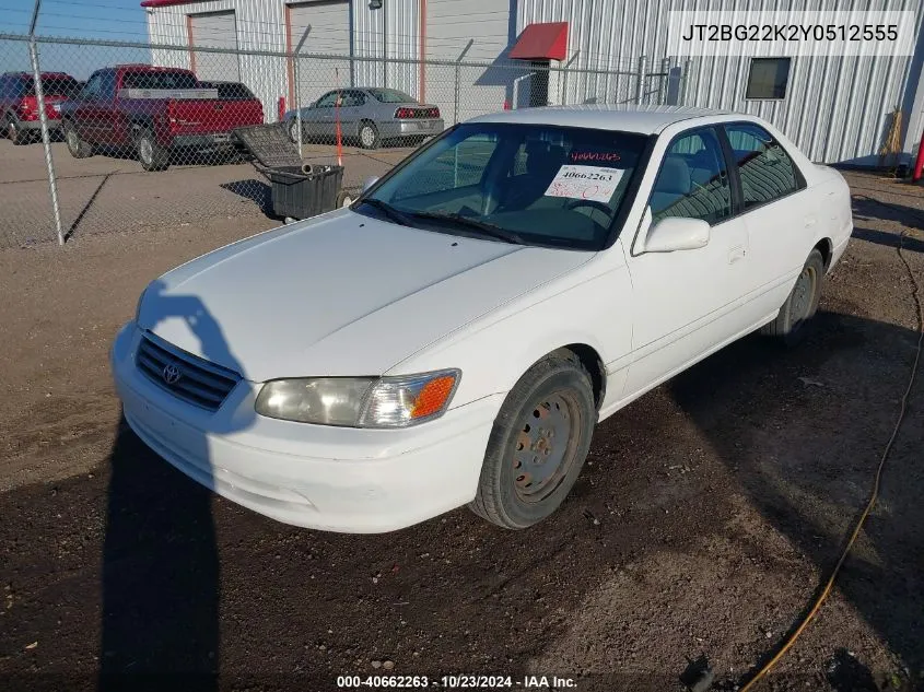 2000 Toyota Camry Le VIN: JT2BG22K2Y0512555 Lot: 40662263