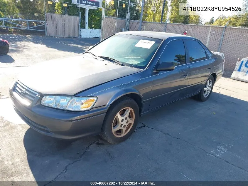 2000 Toyota Camry Ce VIN: 4T1BG22K8YU954526 Lot: 40667292