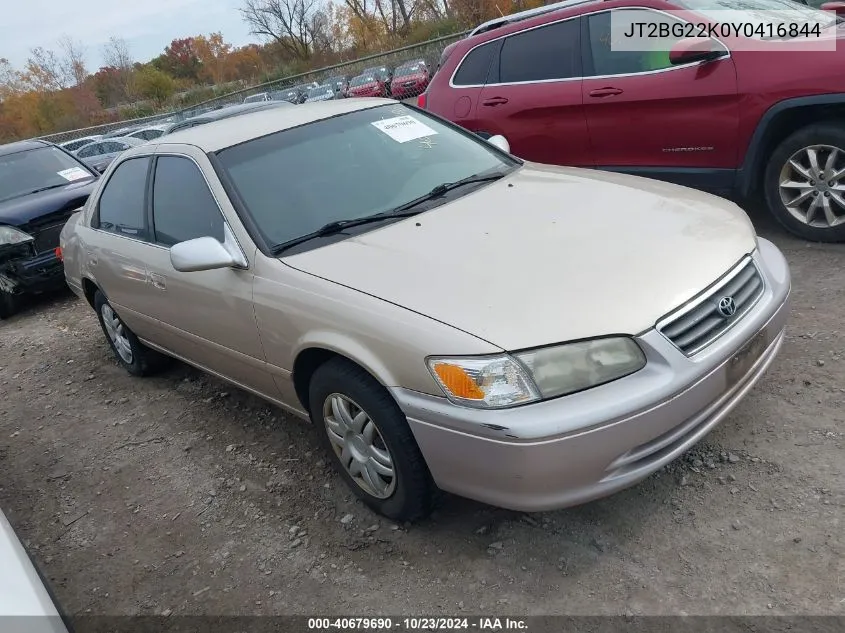 2000 Toyota Camry Le VIN: JT2BG22K0Y0416844 Lot: 40679690