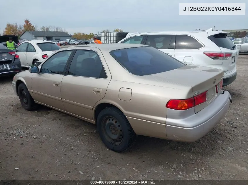 2000 Toyota Camry Le VIN: JT2BG22K0Y0416844 Lot: 40679690