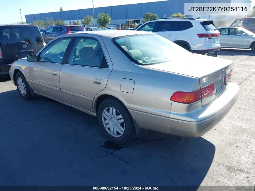 2000 Toyota Camry Le V6 VIN: JT2BF22K7Y0254116 Lot: 40692154