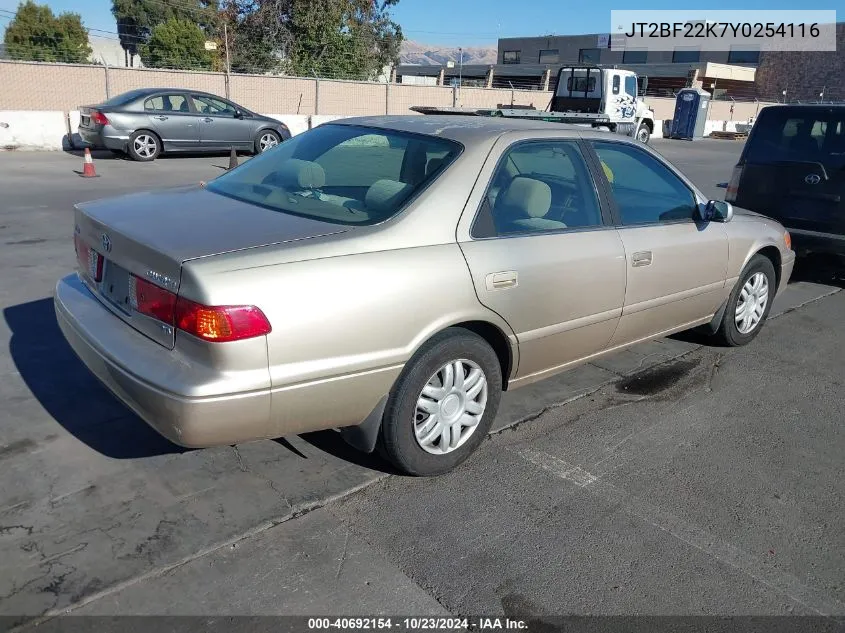 2000 Toyota Camry Le V6 VIN: JT2BF22K7Y0254116 Lot: 40692154