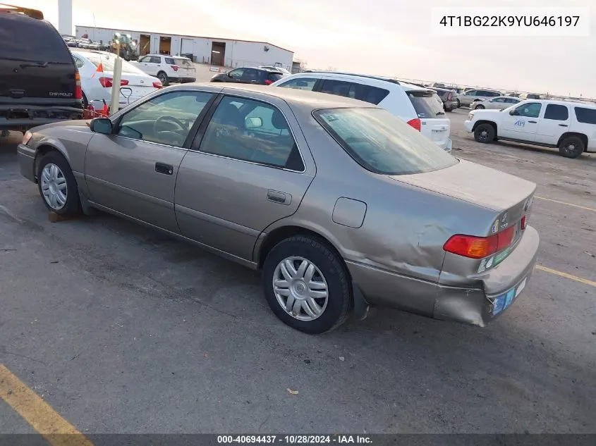 2000 Toyota Camry Ce/Le/Xle VIN: 4T1BG22K9YU646197 Lot: 40694437