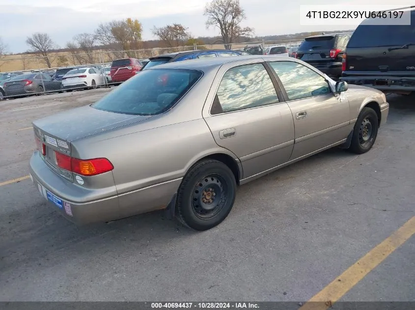 2000 Toyota Camry Ce/Le/Xle VIN: 4T1BG22K9YU646197 Lot: 40694437