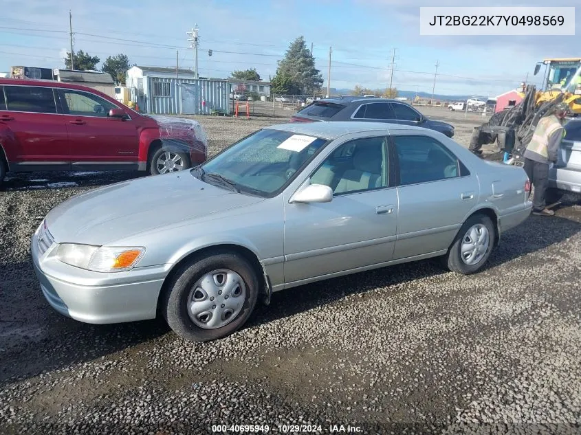 2000 Toyota Camry Le VIN: JT2BG22K7Y0498569 Lot: 40695949