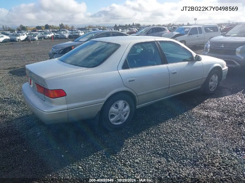 2000 Toyota Camry Le VIN: JT2BG22K7Y0498569 Lot: 40695949