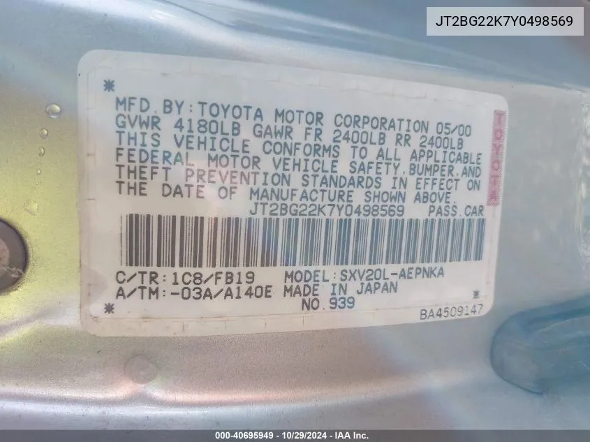 JT2BG22K7Y0498569 2000 Toyota Camry Le